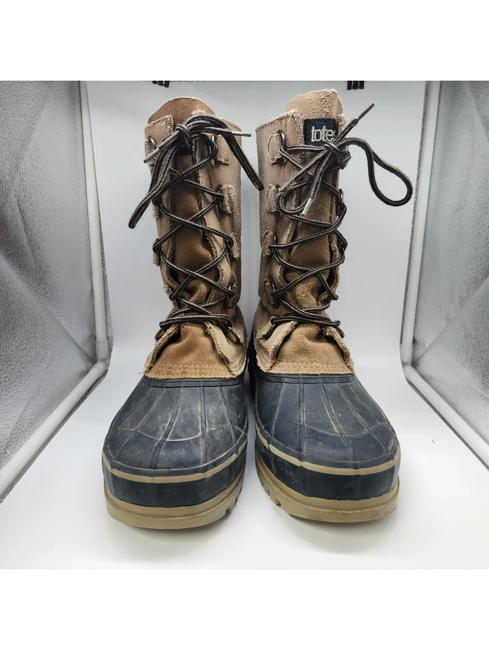 Totes Men's Duck Boots Size 9D Brown Waterproof Insulated Winter Snow Lace Up